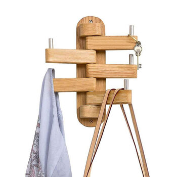 Solid Oak Coat Rack Foldable Swing Arm Five Hooks, 8 of 11