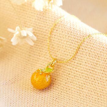 Tiny Orange Pendant Necklace In Gold Plating, 3 of 7
