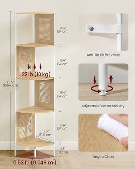 Five Tier Corner Shelf With Polyrattan Sides Bookshelf, 10 of 12