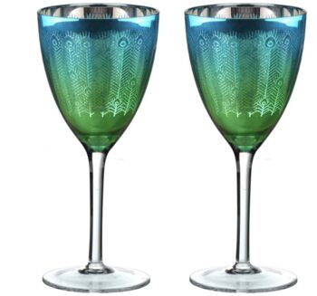 Set Of Two Electroplated Peacock Design Wine Glass, 3 of 4