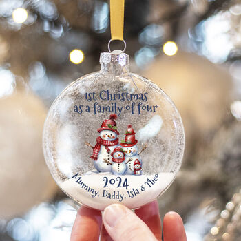 1st Christmas As A Family New Baby Snowman Glitter Glass Bauble, 2 of 4