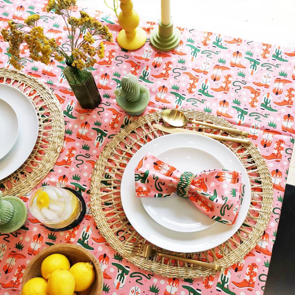 Pink Cowboy Print Fun Tablecloth For Dinner Parties By Hem Studios