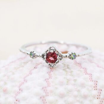Vintage Inspired Natural Garnet Red And Opal Ring, 6 of 11