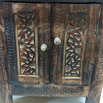 Farmhouse Moroccan Design Inspired Carved Side Table, 7 of 7
