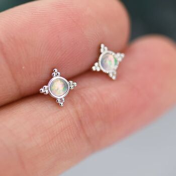 Three Dot And Opal Stud Earrings In Sterling Silver, 6 of 12