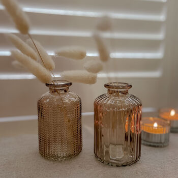 Set Of Two Latte Pressed Glass Bottle Vases Florence, 3 of 3