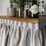 Velcro Sink Skirt, Blue And Beige Bespoke Stripy Cabinet Curtain, thumbnail 1 of 6