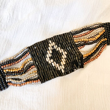 Metallic Fringe Geometric Seed Bead Cuff Bracelet, 2 of 3