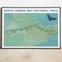 North Downs Way Art Print With Walking Trail Map, thumbnail 7 of 10