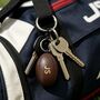 Personalised Brown Vintage Leather Rugby Ball Keyring, thumbnail 2 of 10