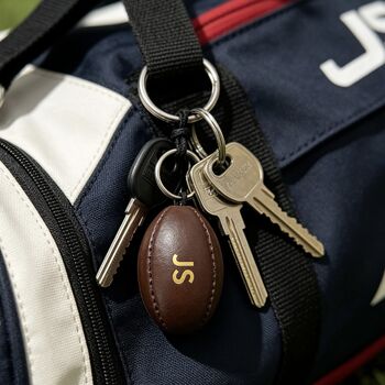 Personalised Brown Vintage Leather Rugby Ball Keyring, 2 of 10