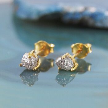 Tiny Sterling Silver Raw Diamond April Birthstone Stud Earrings, 2 of 4