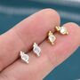 Sterling Silver Tiny Cz Crystal With Dot Trio Internally Threaded Flat Back Earrings, thumbnail 5 of 10