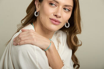 Credo Chunky Silver Hoop Earrings With Mother Of Pearl Beads, 4 of 4