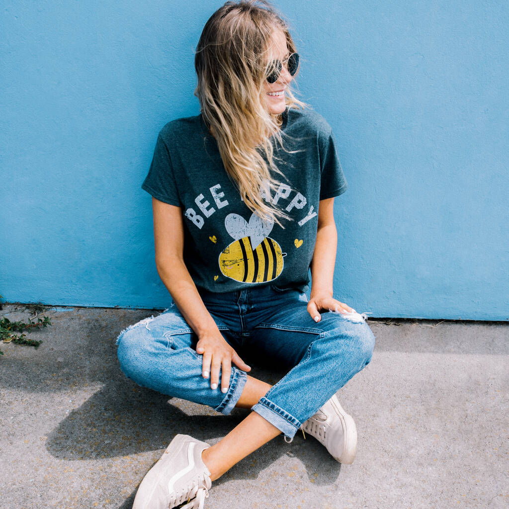 Bee Happy Women's Slogan T Shirt, 1 of 4