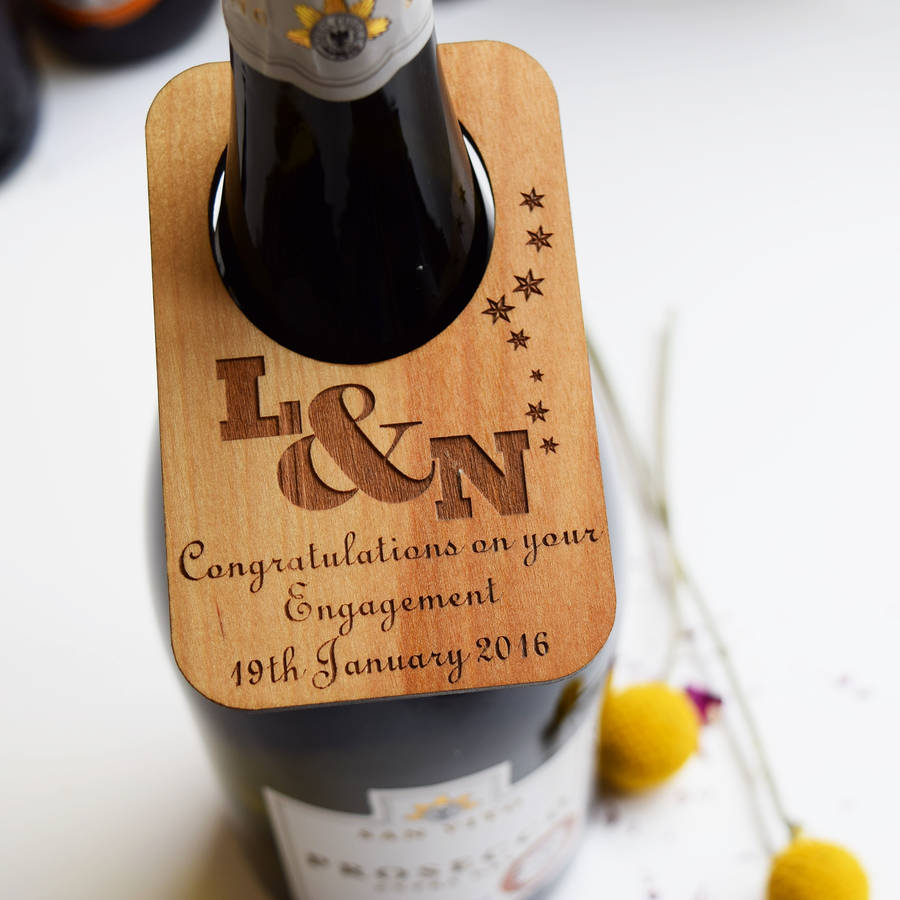 personalised engagement wine bottle label by hickory dickory designs