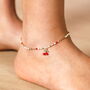 Stainless Steel Multicolour Beaded Cherry Charm Anklet In Gold Plating, thumbnail 3 of 4