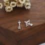 Mismatched Bow And Arrow Stud Earrings In Sterling Silver, thumbnail 1 of 12