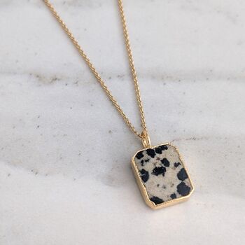 The Rectangle Dalmatian Jasper Necklace, Gold Plated, 5 of 8