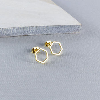 Hexagon Gold Plated Stud Earrings, 2 of 4