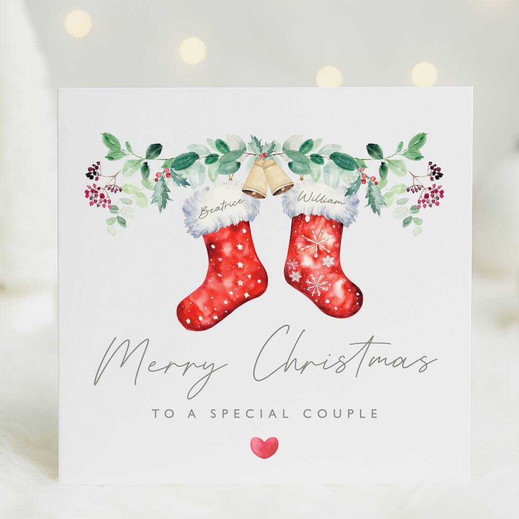 'To A Special Couple' Red Stockings Christmas Card