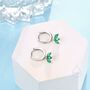 Sterling Silver Emerald Green Cz Marquise Crown Huggie Hoop Earrings, thumbnail 7 of 11