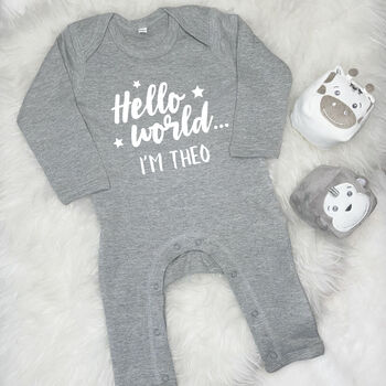 Hello World.. Personalised New Baby Babygrow, 6 of 8