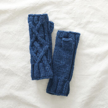 Fair Trade Cable Knit Wool Lined Wristwarmer Gloves, 3 of 12
