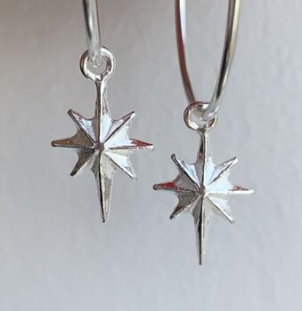 Silver Star Burst Hoop Earrings, 2 of 3
