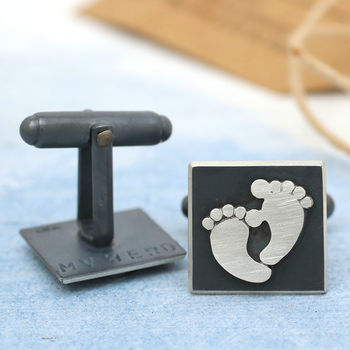 Personalised New Dad Cufflinks. Baby Feet Charm, 4 of 6