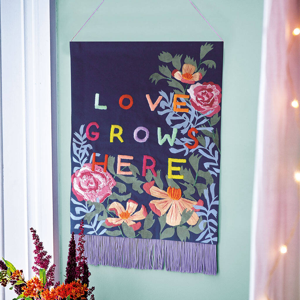 'Love Grows Here' Embroidered Banner, 1 of 5