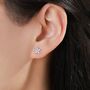 Sterling Silver Opal Blue Cz Flower Screw Back Earrings, thumbnail 2 of 9