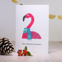 Retro Scandinavian Pink Flamingo Christmas Card, thumbnail 1 of 2