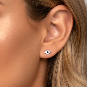 Gold Or Silver Women's Dainty Evil Eye Screw Back Stud Earrings, 6 of 6