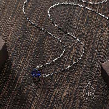 Sapphire Blue Cz Heart Pendant Necklace, 5 of 11