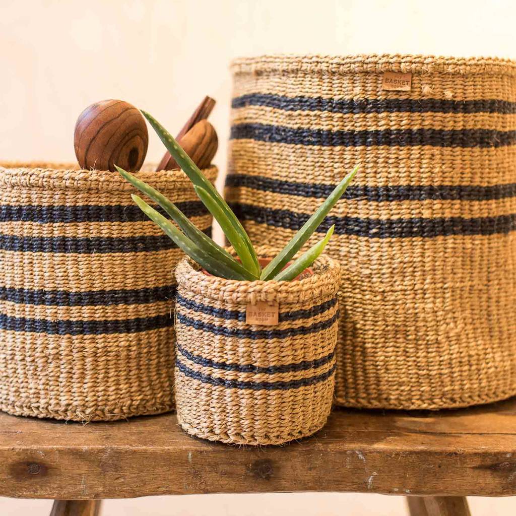 Thin Stripe Charcoal And Natural Storage Basket, 1 of 8