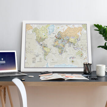 Framed Push Pin Classic World Map – Travel Tracker Canvas Pinboard, 9 of 12