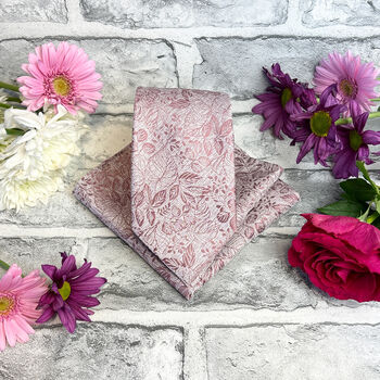 Desert Rose Woodland Leaves Wedding Tie Set, 5 of 6