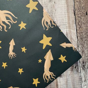 Giant Squid Midnight Zone Ocean Recycled Wrapping Paper, 3 of 3