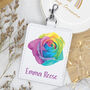 Watercolour Rainbow Rose Leather Bag Tag, thumbnail 1 of 2