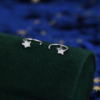 Tiny Star Huggie Hoop Earrings In Sterling Silver, 5 of 12