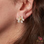 White Moonstone Flower Gold Plated Silver Stud Earrings, thumbnail 1 of 11
