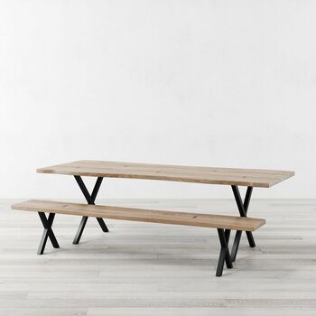 Chelsea Grey Live Edge Oak Dining Table X Shaped Legs, 3 of 5