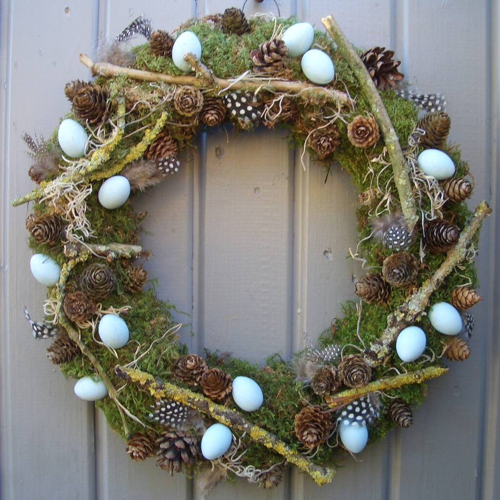 Spring Feather Egg And Twig Wreath Wall Door, 1 of 2