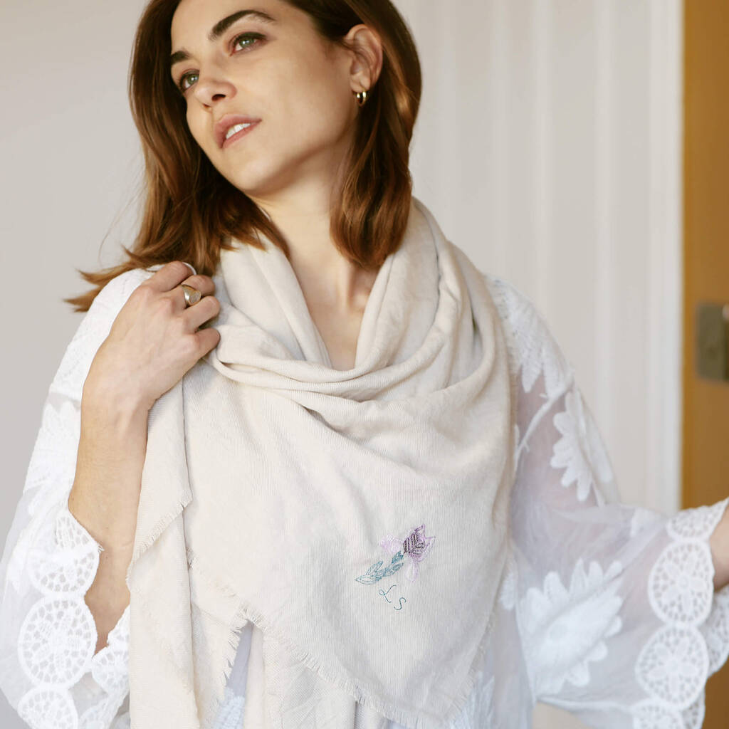 Personalised Embroidered Birth Flower Spring Scarf By Studio Hop ...