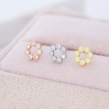 Sterling Silver Tiny Cz Circle Wreath Stud Earrings, 3 of 12