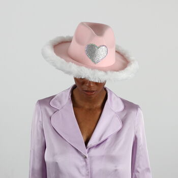 Baby Pink With White Fur Trim Fedora Hat, 6 of 7