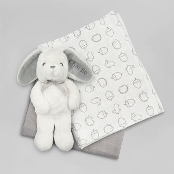 Personalised Bunny And Woodland Swaddles Baby Gift Set, 2 of 7