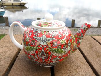 Two Cup Teapot In Red Strawberry Thief Design, 7 of 12