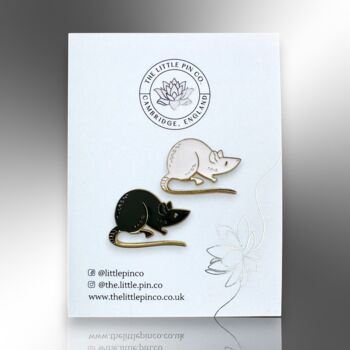 Two Piece Black And White Rat Mouse Enamel Pin Brooch Set, Lapel Badge Gift For Animal Lovers And Rat Owners, 4 of 8